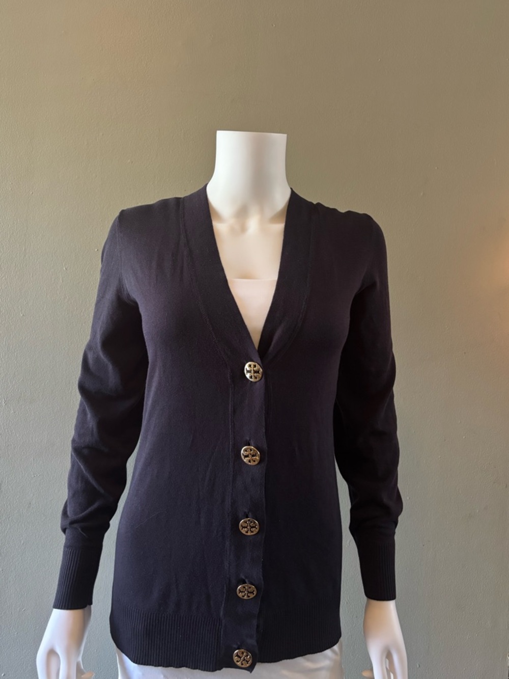 Tory Burch Simone V-Neck Cardigan with Gold Buttons